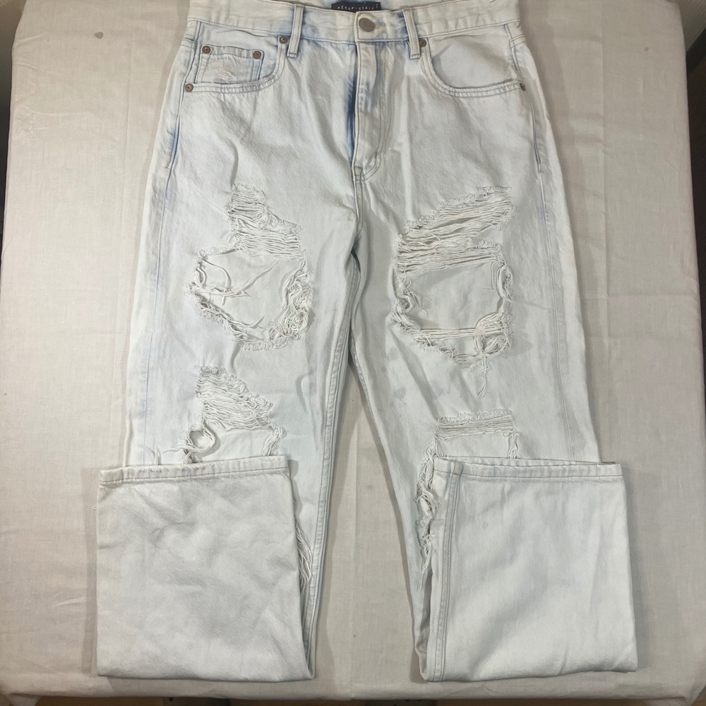Aeropostale 90s Baggy High Rise Distressed Light Wash Jeans Womens 10 Regular